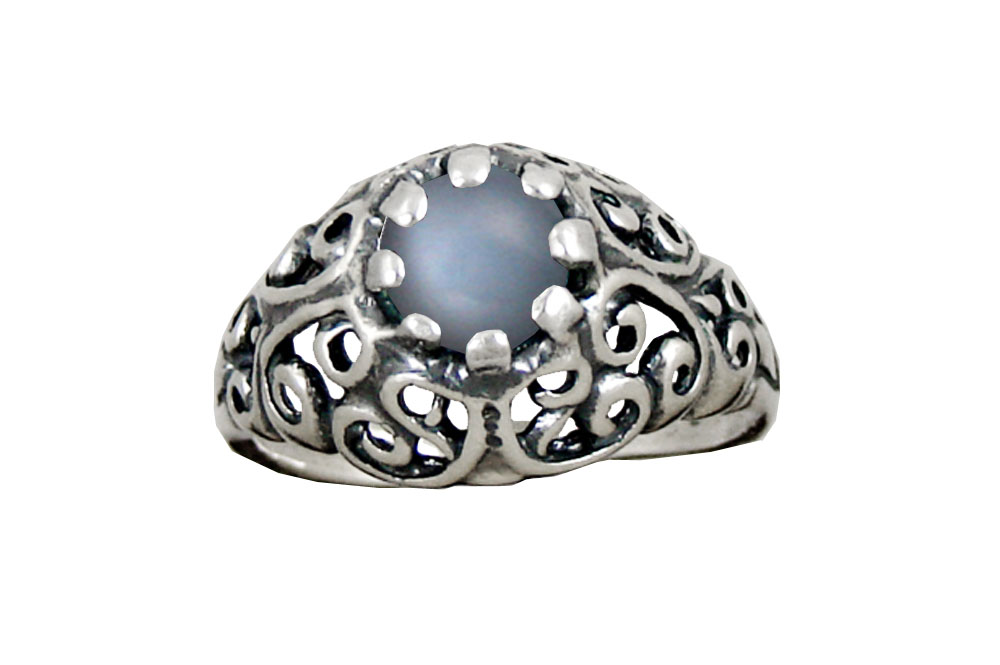 Sterling Silver Filigree Ring With Grey Moonstone Size 8